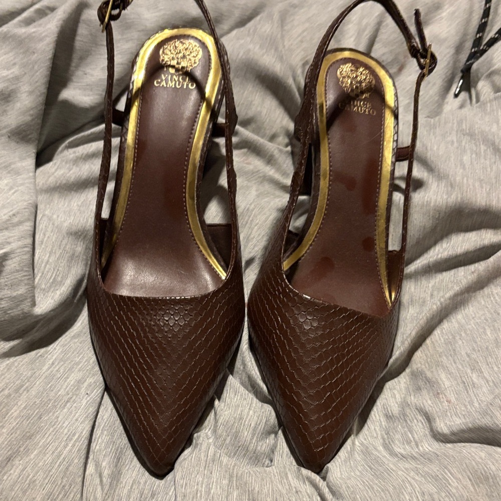 Vince Camuto Rich Brown Textured Slingback Heels